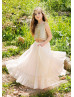Two Piece Gold Sequin Champagne Tulle Boho Flower Girl Dress